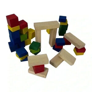 WOODEN BUILDING BLOCK HAND PAINTED NON TOXIC PAINT HANDMADE MULTI COLORED TOY